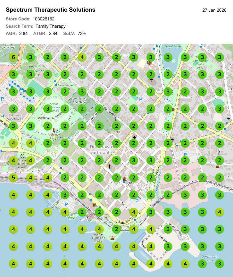 Local Viking Grid Ranking Report for "Family Therapy"