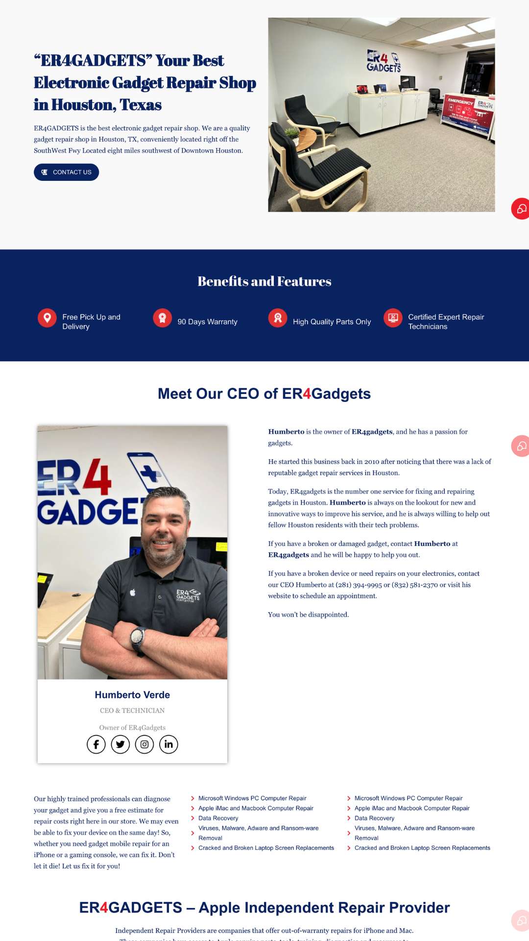 ER4Gadgets Web Design case Study About Us page