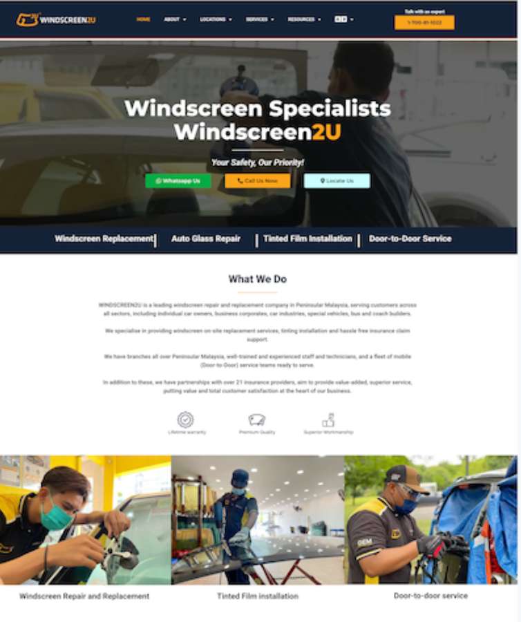Web Design Windscreen2U Hero Section